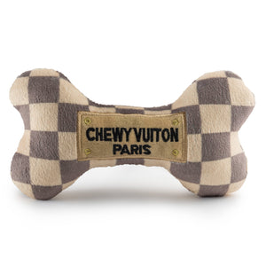 Checker Chewy Vuiton Bones Squeaker Dog Toy