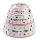 White Chewy Vuiton Bowls & Mat  Set Dog Food Bowl